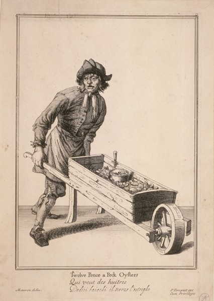 'Twelve Pence a Peck Oysters', Cries of London, (c1688?). Artist: Pierce Tempest