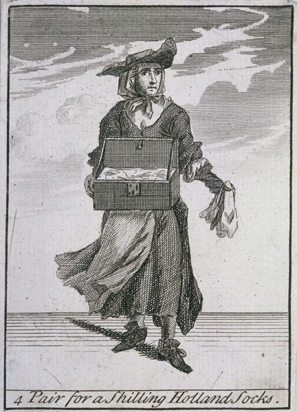 '4 Pair for a Shilling Holland Socks', Cries of London, (c1688?). Artist: Anon