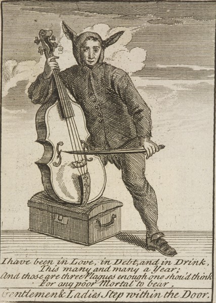 A street musician dressed in costume, Cries of London, (c1688?). Artist: Anon