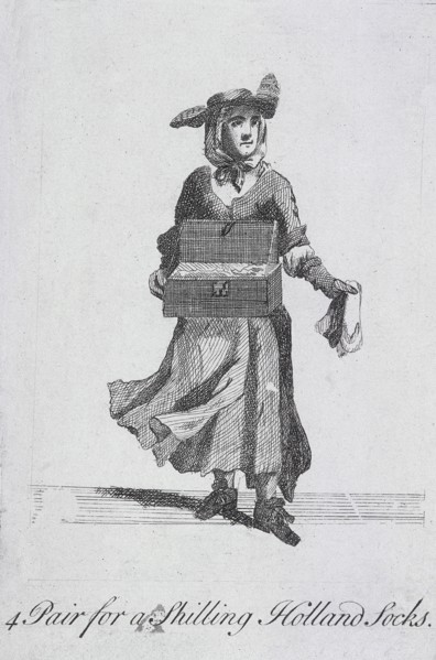 '4 Pair for a Shilling Holland Socks', Cries of London, (c1688?). Artist: Anon