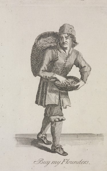 'Buy my Flounders', Cries of London, c1688. Artist: Anon