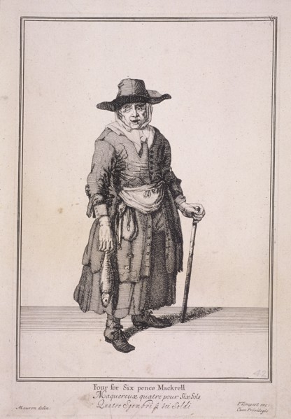 'Four for Six pence Mackrell', Cries of London, (1688?). Artist: Anon