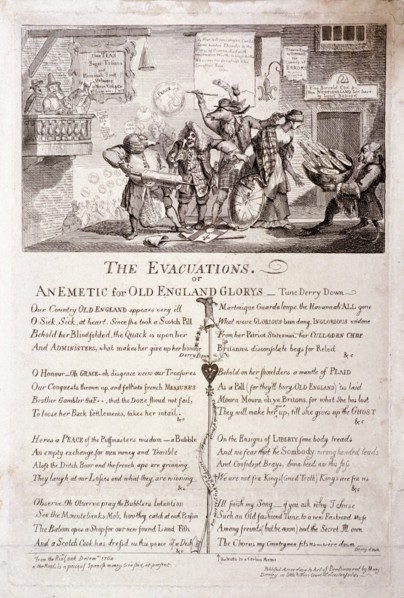 'The evacuations, or an emetic for old England glorys', 1762. Artist: Anon