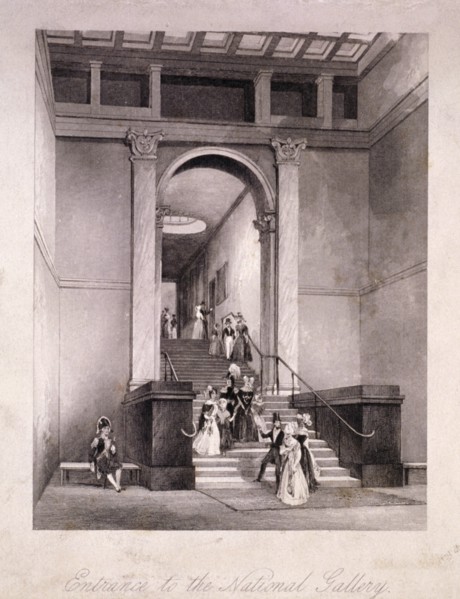 Entrance to the National Gallery in Trafalgar Square, Westminster, London, c1830. Artist: Anon