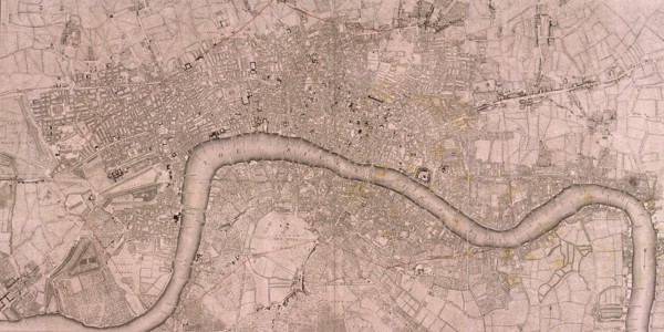Map of the London showing Civil War fortifications, 1749. Artist: Isaac Basire