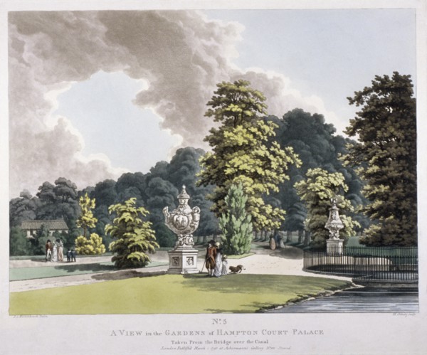 Gardens at Hampton Court Palace, Hampton, Middlesex, 1798. Artist: Heinrich Schutz
