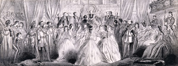 Wedding ceremony of Prince Edward and Princess Alexandra in St George's Chapel at Windsor Castle Artist: Anon