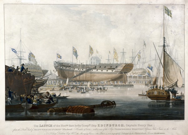 Launch of the East India Company's ship, the 'Edinburgh' in 1825, (1827). Artist: Edward Duncan