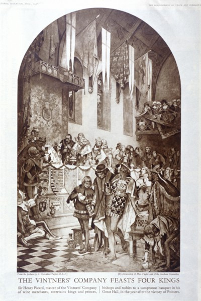 The Vintners' Company feasts four kings, c1347, (1928). Artist: Anon