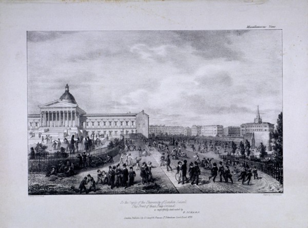 View of University College School's playground with University College to the right, 1833. Artist: George Scharf