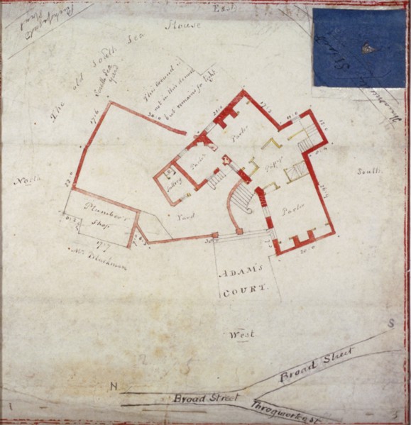 Plan of premises in Adams Court off Old Broad Street, London, c1800. Artist: Anon