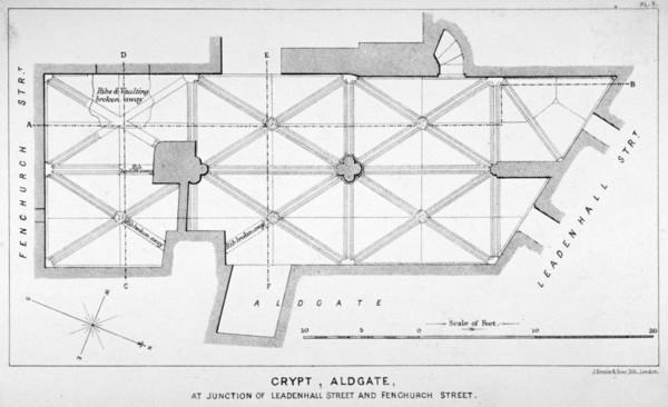 Plan of the groining for St Michael's Crypt, Aldgate Street, London, c1830(?). Artist: J Emslie & Sons