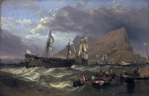 'The 'Victory' towed into Gibraltar', 1854. Artist: Clarkson Stanfield