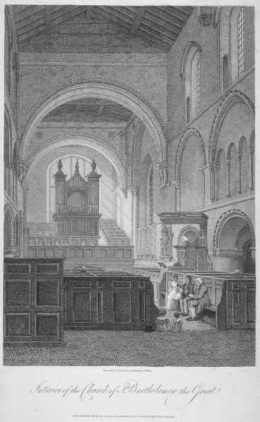 Interior view of the Church of St Bartholomew-the-Great, Smithfield, City of London, 1805. Artist: John Greig