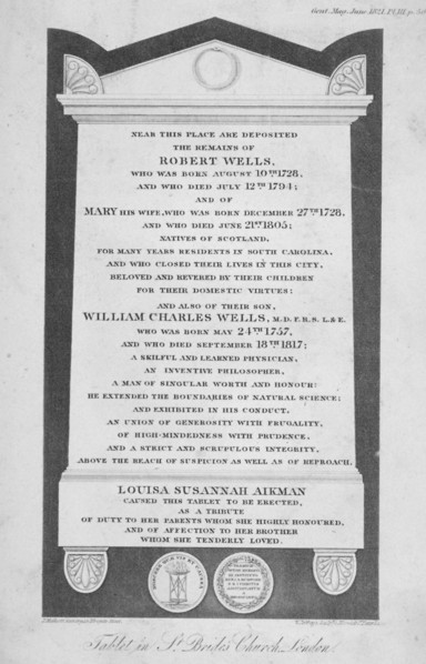 Memorial in St Bride's Church, Fleet Street, City of London, 1821. Artist: W Jeffreys