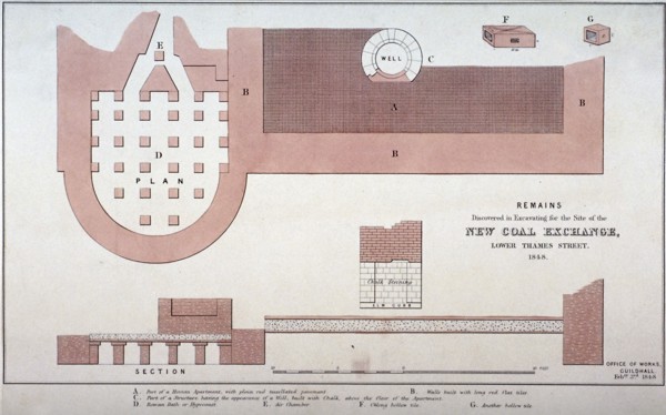 Roman remains on the site of the Coal Exchange, City of London, 1848. Artist: Anon
