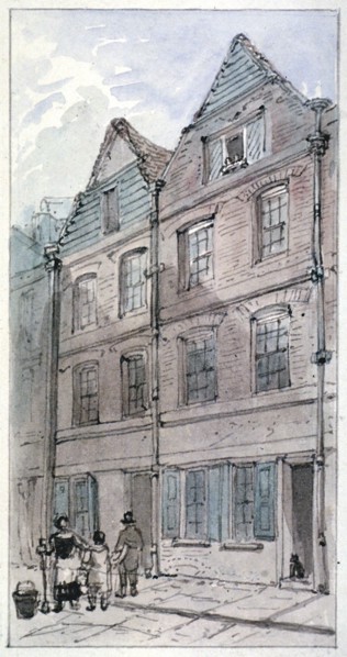Houses in Blackhorse Alley, Fleet Street, City of London, 1850. Artist: James Findlay