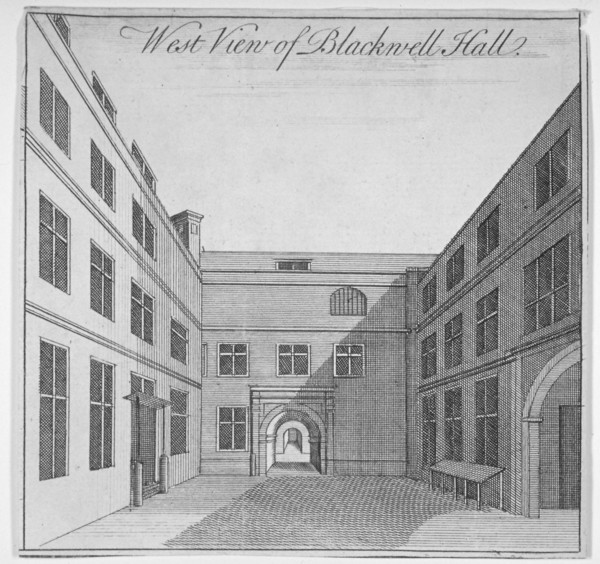 West view of courtyard in Blackwell Hall, City of London, 1750. Artist: Anon