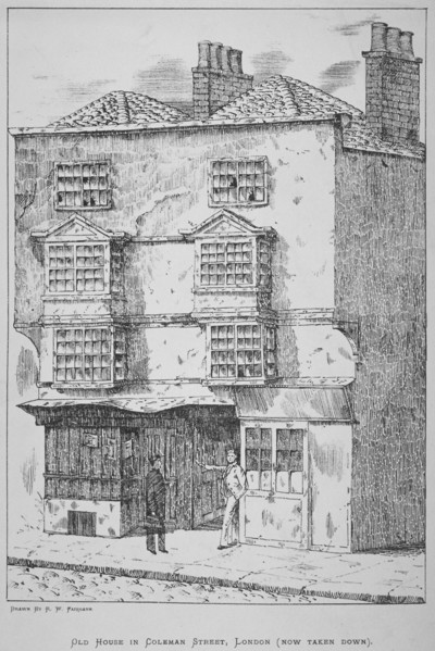 A house in Coleman Street, City of London, 1865. Artist: Anon
