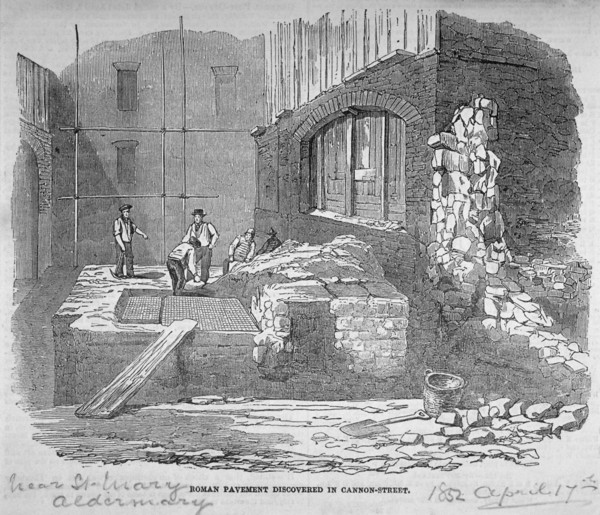 Roman pavement disovered in Cannon Street, City of London, 1852. Artist: Anon