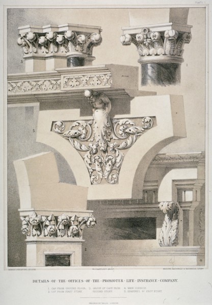 Architectural details, Fleet Street, City of London, 1861. Artist: Robert Dudley