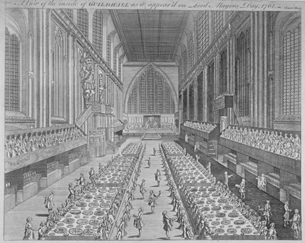 Interior view of the Guildhall on Lord Mayor's Day, City of London, 1761. Artist: Anon