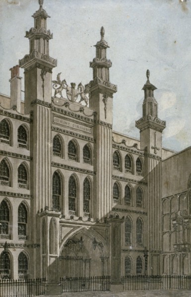 South-west view of the Guildhall front, City of London, 1810. Artist: George Shepherd