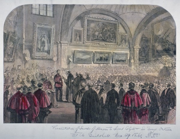 Guildhall Council Chamber, City of London, 1861. Artist: Anon