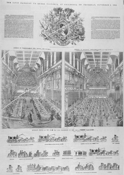 The Guildhall Civic Banquet for Queen Victoria held on 9 November 1837. Artist: Anon