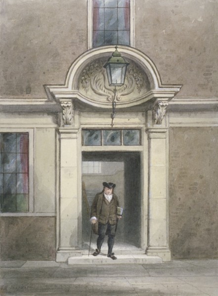 View of Dr Johnson's door and staircase, Inner Temple Lane, City of London, 1855. Artist: Thomas Hosmer Shepherd