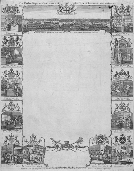 City of London Livery Companies and their arms, 1777. Artist: Anon