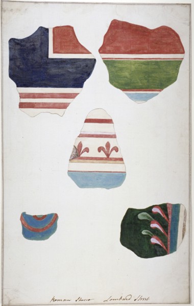 Fragments of Roman stucco, found in Lombard Street, City of London, in 1785. Artist: Anon