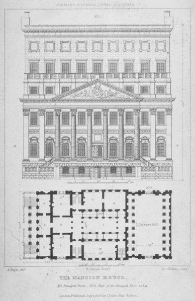 Mansion House, City of London, 1826. Artist: George Gladwin
