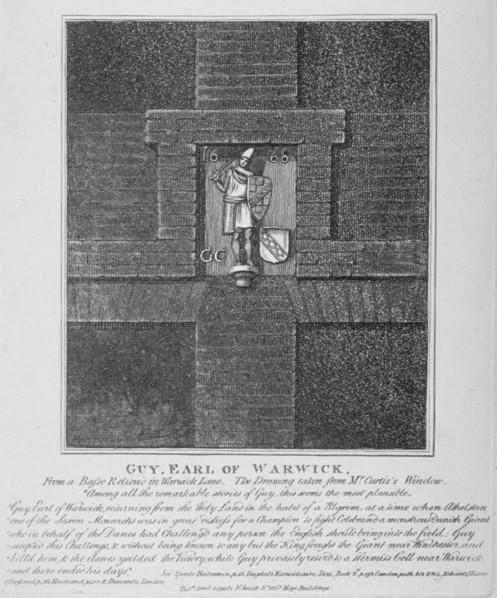 Guy, Earl of Warwick, relief in Warwick Lane at the corner of Newgate Street, City of London, 1791. Artist: Anon