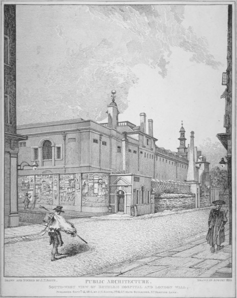 South-west view of Old Bethlehem Hospital, Moorfields and London Wall, City of London, 1814. Artist: John Thomas Smith