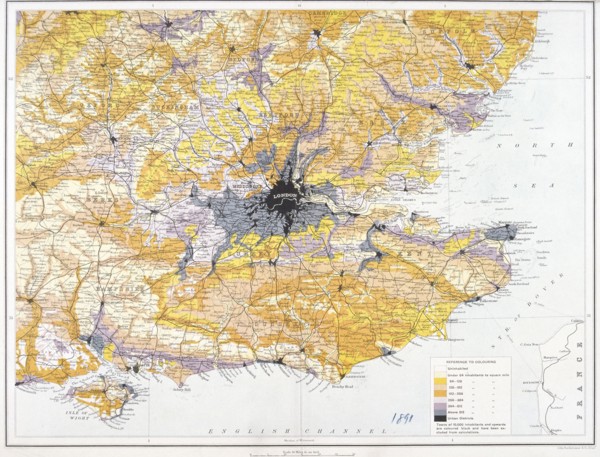 Map of London and south-east England, 1891. Artist: John Bartholomew