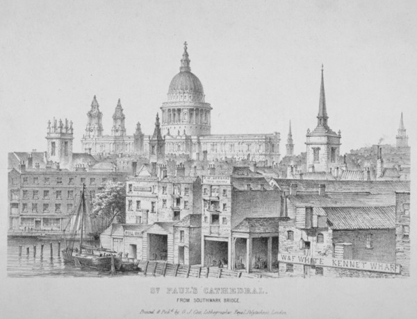 St Paul's Cathedral from Southwark Bridge, City of London, 1835. Artist: Anon