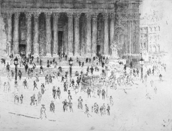 Steps outside the west front of St Paul's Cathedral, City of London, 1900. Artist: Joseph Pennell