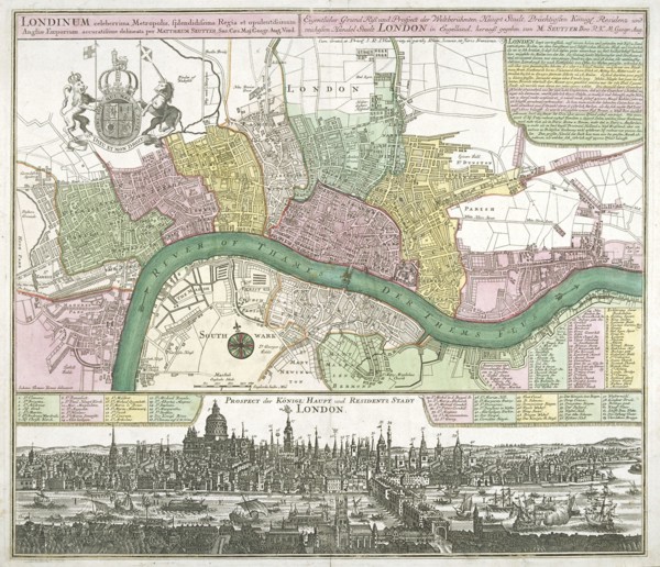Map of Westminster, the City of London and Southwark, 1720. Artist: Johann Thomas Kraus
