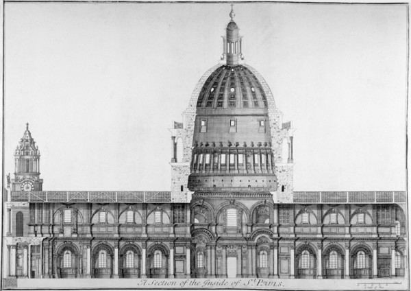Longitudinal section of St Paul's Cathedral, City of London, 1720. Artist: Anon