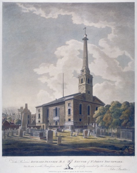View of the Church of St John Horsleydown, Bermondsey, London, 1799. Artist: John William Edy