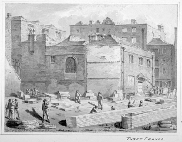 Footing for Southwark Bridge by the Union Warehouse, Upper Thames Street, City of London, 1818.
