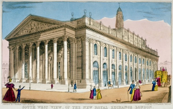 South-west view of the Royal Exchange, City of London, c1850. Artist: Anon