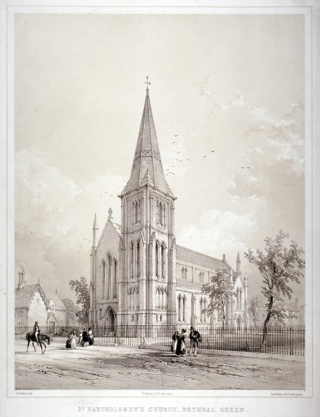 Church of St Bartholomew, Coventry Street, Bethnal Green, London, c1850. Artist: George Hawkins