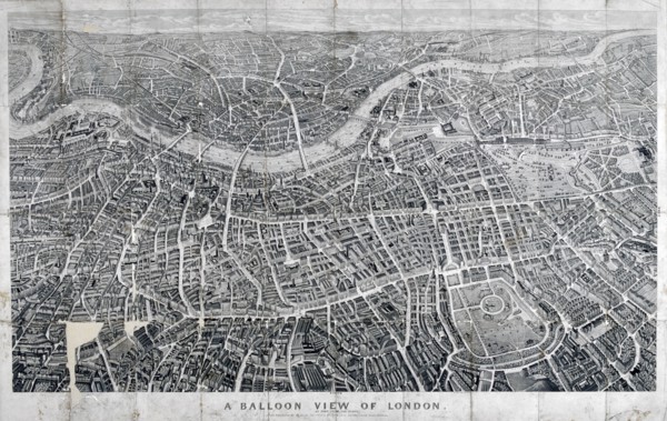 View of London from the north as seen from a balloon, 1851. Artist: Anon
