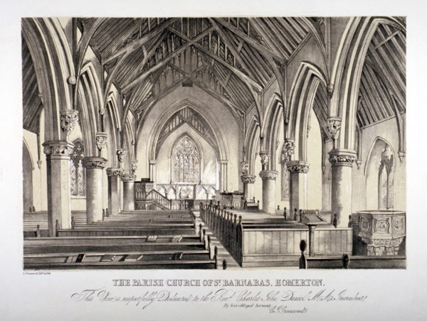 Interior view of St Barnabas Church, Homerton, Hackney, London, c1850. Artist: CJ Greenwood