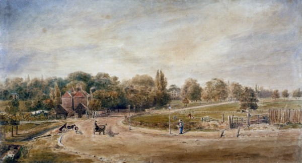 Court Lane and Lordship Lane, Dulwich, London, 1860. Artist: JC Mandy