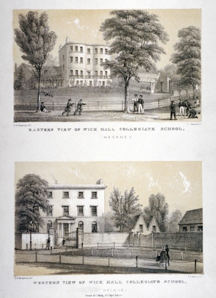 Two views of Wick Hall Collegiate School, Hackney, London, c1830. Artist: TJ Rawlins