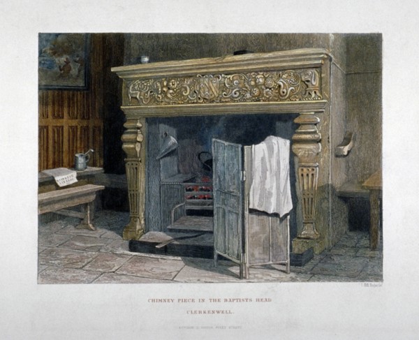 View of a chimney piece in the Baptist's Head Inn, Clerkenwell, London, 1851. Artist: John Wykeham Archer