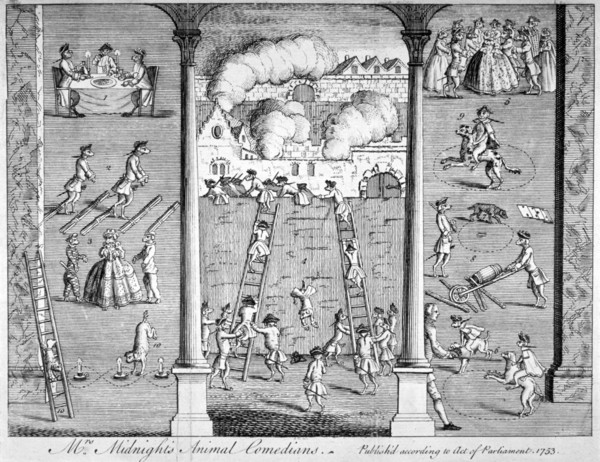 'Mrs Midnight's Animal Comedians', 1753. Artist: Anon